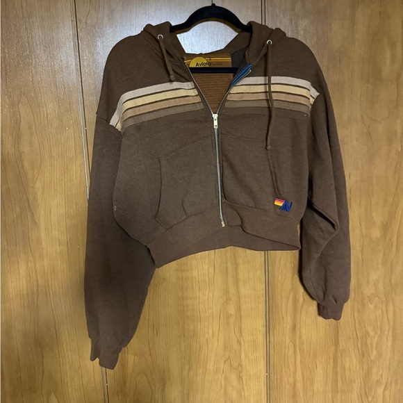 Aviator Nation 5 STRIPE CROPPED ZIP HOODIE RELAXED - Picture 2 of 4